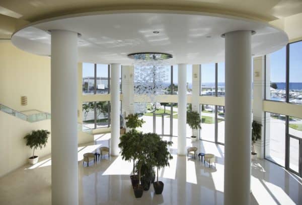 View from the upper level of the lobby at Apollo Blue Hotel